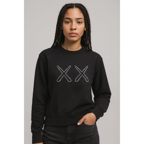 KAWS x UT Uniqlo Black 100% Cotton Pullover Sweatshirt Top   Women's Size XS - Picture 1 of 10